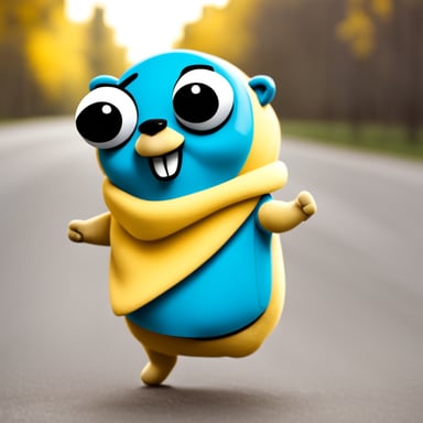 Go blue gopher as a cheerful, energetic mascot.