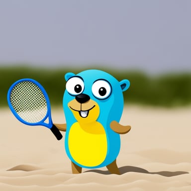 Go Blue Gopher playing beach tennis.