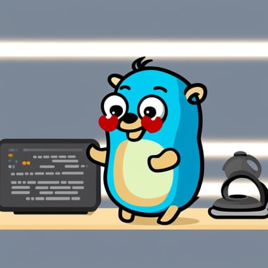 A go blue gopher is debugging production.