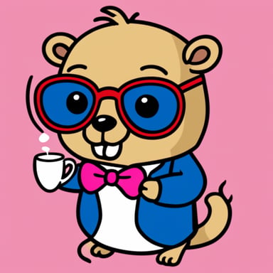 Go Blue Gopher sipping a tea cup with his pinky raised, wearing a bow tie.