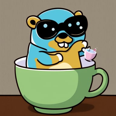Go Blue Gopher sipping a tea cup with his pinky raised, wearing a bow tie.