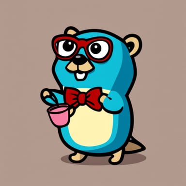 Go Blue Gopher sipping a tea cup with his pinky raised, wearing a bow tie.