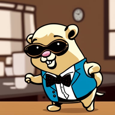 Go Blue Gopher sipping a tea cup with his pinky raised and wearing a bow tie.