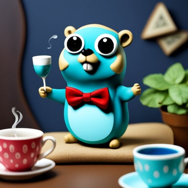 Go Blue Gopher sipping a tea cup with his pinky raised and wearing a bow tie.