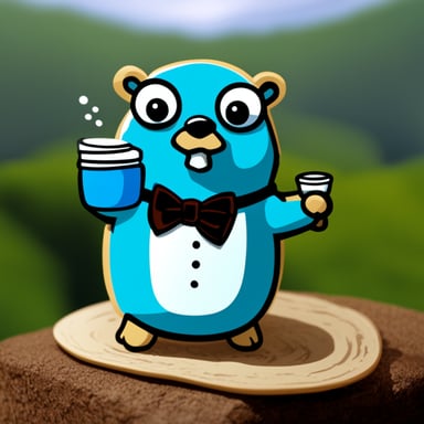 Go Blue Gopher sipping a tea cup with his pinky raised and wearing a bow tie.