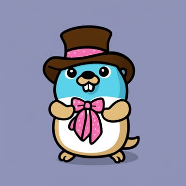 Go Blue Gopher sipping a tea cup with his pinky raised and wearing a bow tie.