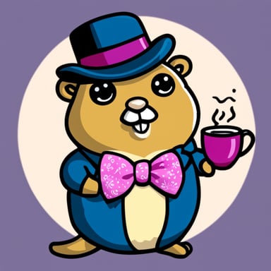 Go Blue Gopher sipping a tea cup with his pinky raised and wearing a bow tie.
