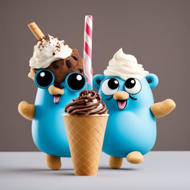 Go Blue Gopher enjoying a Freakshake with two cookies and an ice cream cone on top (upside down).