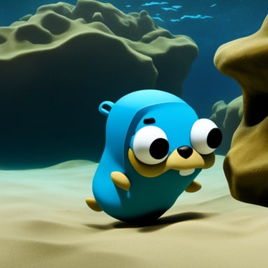 Go blue gopher as a ninja gopher deep underwater.