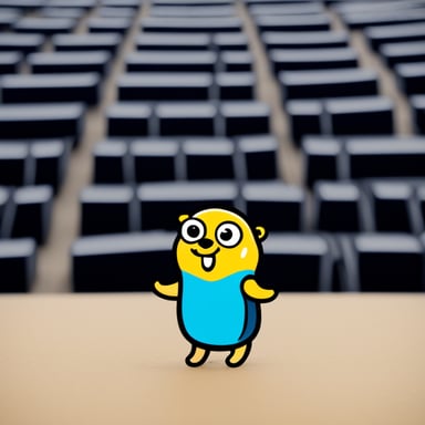 A Go Blue Gopher at a challenging job, shining with positivity.