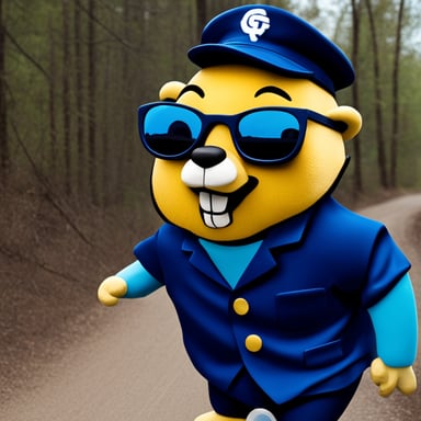 A Go Blue Gopher at a challenging job, shining with positivity.