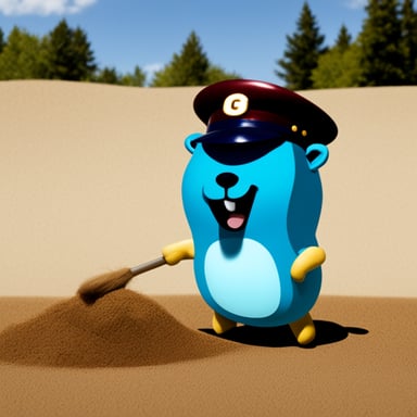 A Go Blue Gopher at a challenging job, shining with positivity.