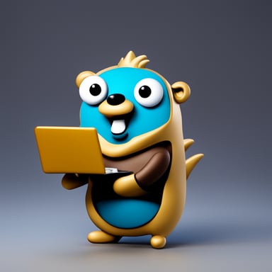 A mega happy Go Blue Gopher with spikes delivering email.