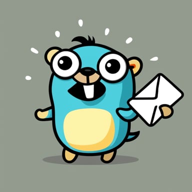 A mega happy Go Blue Gopher with spikes delivering email.