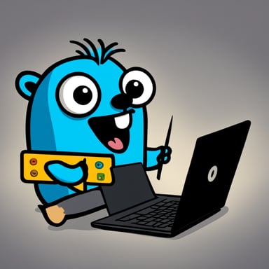 A mega happy Go Blue Gopher with spikes delivering email.