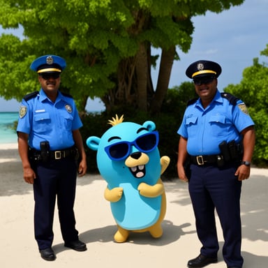Go Blue Gopher as a police officer in the Maldives.