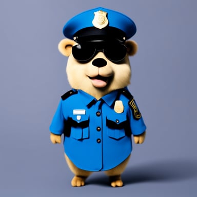 Police Go Blue Gopher wearing uniform like Maldives Police Service, white background.