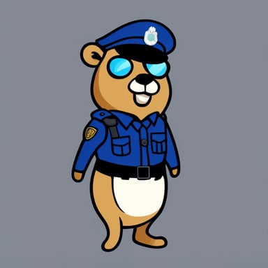 Police Go Blue Gopher wearing uniform like Maldives Police Service, white background.