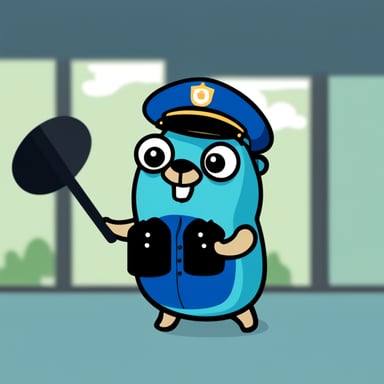 Happy go blue gopher in light blue police uniform