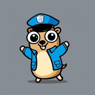 Happy go blue gopher in light blue police uniform