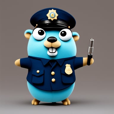 Happy go blue gopher in light blue police uniform