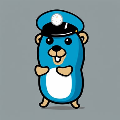 2D Go Blue Gopher as a traffic police officer. White background. Simple.