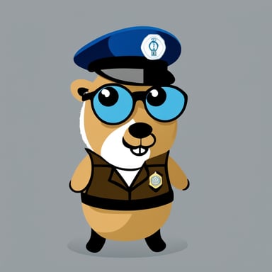 2D Go Blue Gopher as a traffic police officer. White background. Simple.