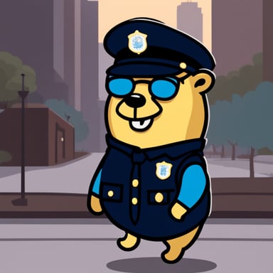 Go Blue Gopher shines with positivity in a challenging job, wearing a police uniform.