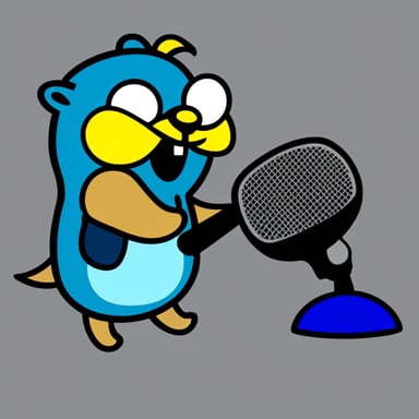 Peacock colored Go Blue Gopher with broadcasting.