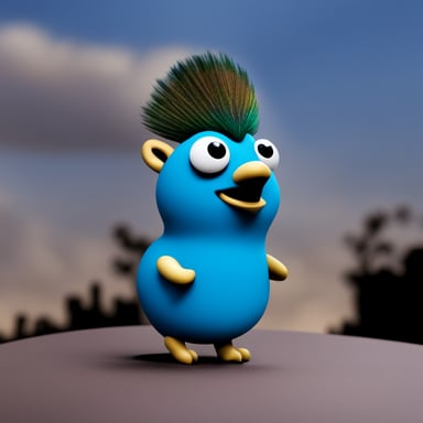 Peacock colored Go Blue Gopher with broadcasting.