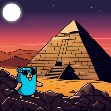 In Egypt during the night, the Go Blue Gopher explores ancient pyramids.