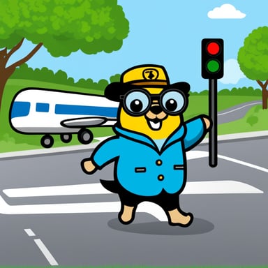 A Go Blue Gopher managing flights as a traffic controller.
