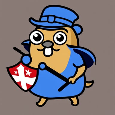 Go blue gopher with shield with Amsterdam xxx logo.