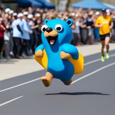 Go Blue Gopher running swiftly in a fun race.