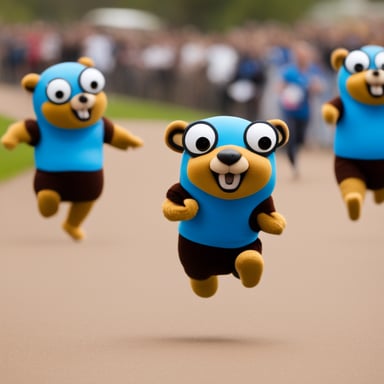 Go Blue Gopher running swiftly in a fun race.