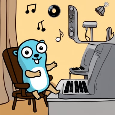 Go Blue Gopher trying to gently tap a computer keyboard as if playing a piano.