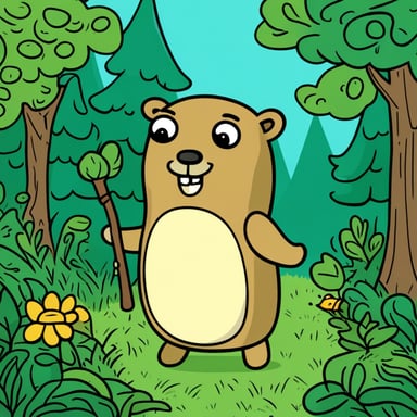 In the forest, Go Blue Gopher had an adventurous day exploring the lush greenery and making friends with the woodland creatures.