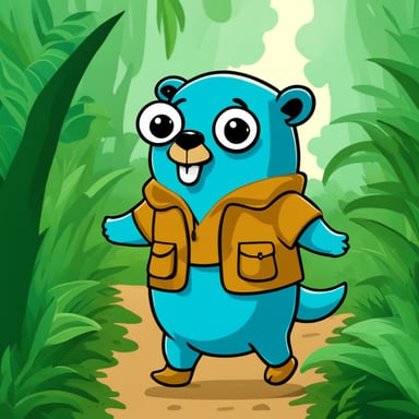 In the jungle, Go Blue Gopher embarked on an adventurous journey, exploring the lush greenery and making friends with the local wildlife.