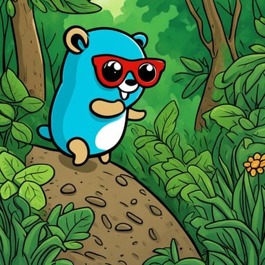 In the jungle, Go Blue Gopher embarked on an adventurous journey, exploring the lush greenery and making friends with the local wildlife.