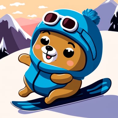 Go Blue Gopher loves snowboarding on the snowy slopes, feeling the rush of cold air as it zips down the mountain.
