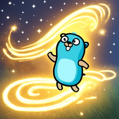 Go Blue Gopher running fast with sparkles behind.