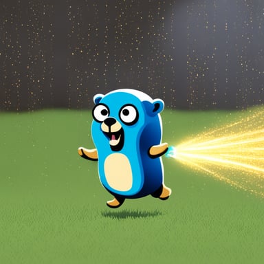 Go Blue Gopher running fast with sparkles behind.