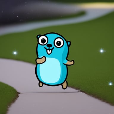 Go Blue Gopher running fast with sparkles behind.