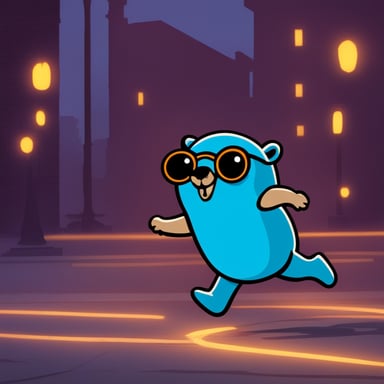Running with sparks around, Go Blue Gopher dashes swiftly.