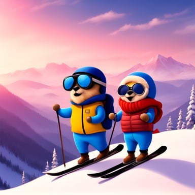 Go Blue Gopher and Glenda are skiing in the Alps.