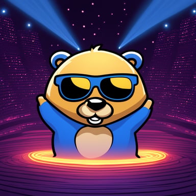 As a DJ, Go Blue Gopher is playing in front of an audience of 10,000 party-goers. Lasers, lights, vivid, night.