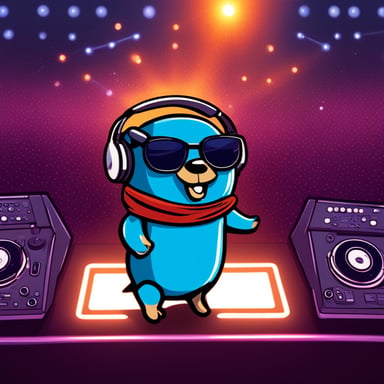 As a DJ, Go Blue Gopher is playing in front of an audience of 10,000 party-goers. Lasers, lights, vivid, night.