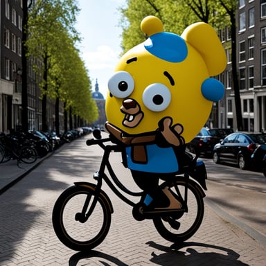 Go Blue Gopher taking a bike tour in Amsterdam.