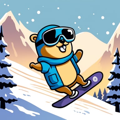 Go Blue Gopher loves snowboarding and enjoys the thrill of racing down snowy slopes.