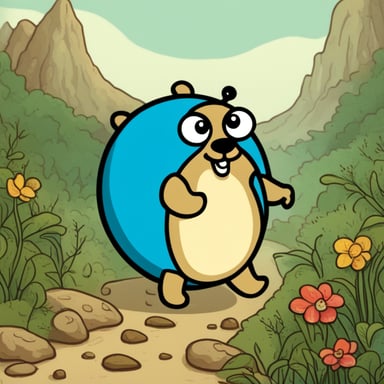 Go Blue Gopher walking towards the edge of a beautiful, round globe, exploring new territories.